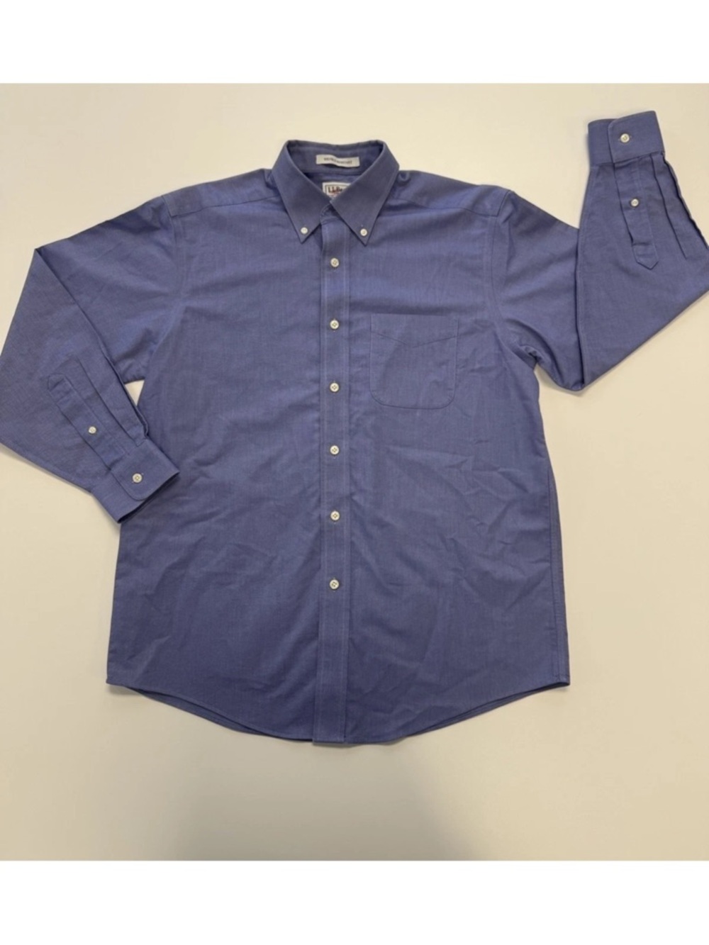 LL Bean Shirt Mens 15.5 35 Blue Wrinkle Resistant Oxford Button Down Long Sleeve